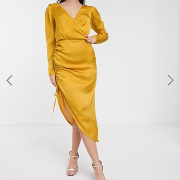 MIDI wrap dress with gathered side in gold size 8 - Picture 4 of 4